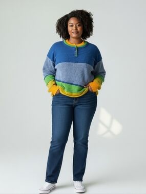 Miss Shook Color Block Knit Sweater XL Y2K 90s Retro Striped Grunge Skater